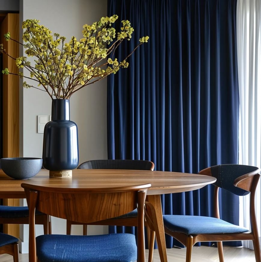 Blue Window Curtains in Dubai Villa
